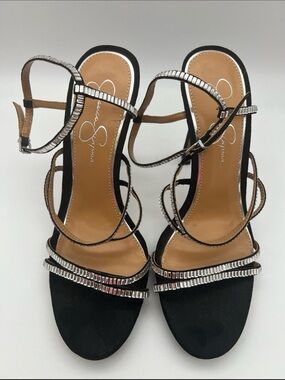 Women's Jessica Simpson High Heels pumps size 9 Dressy Black & Rhinestones